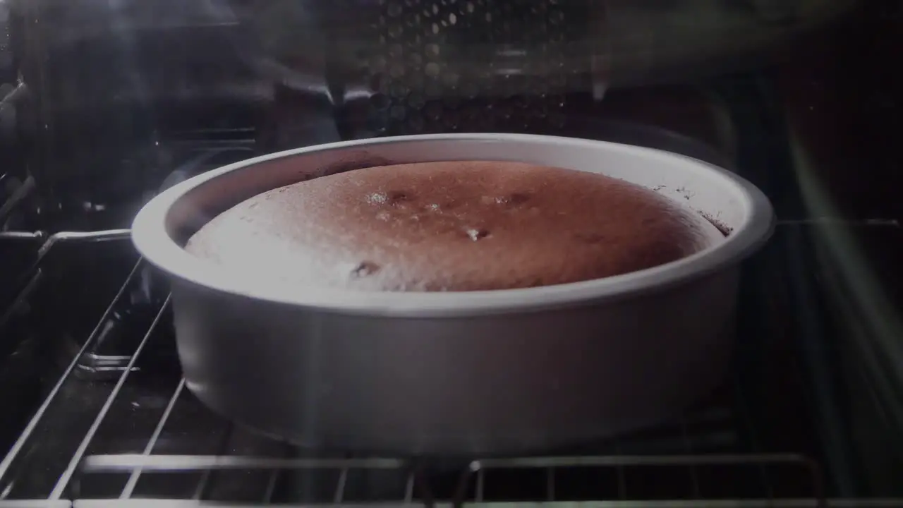 Timelapse of a cake growing while being baked in the oven