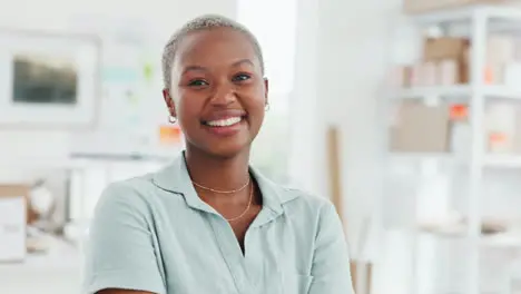 Motivation goal and business woman looking happy