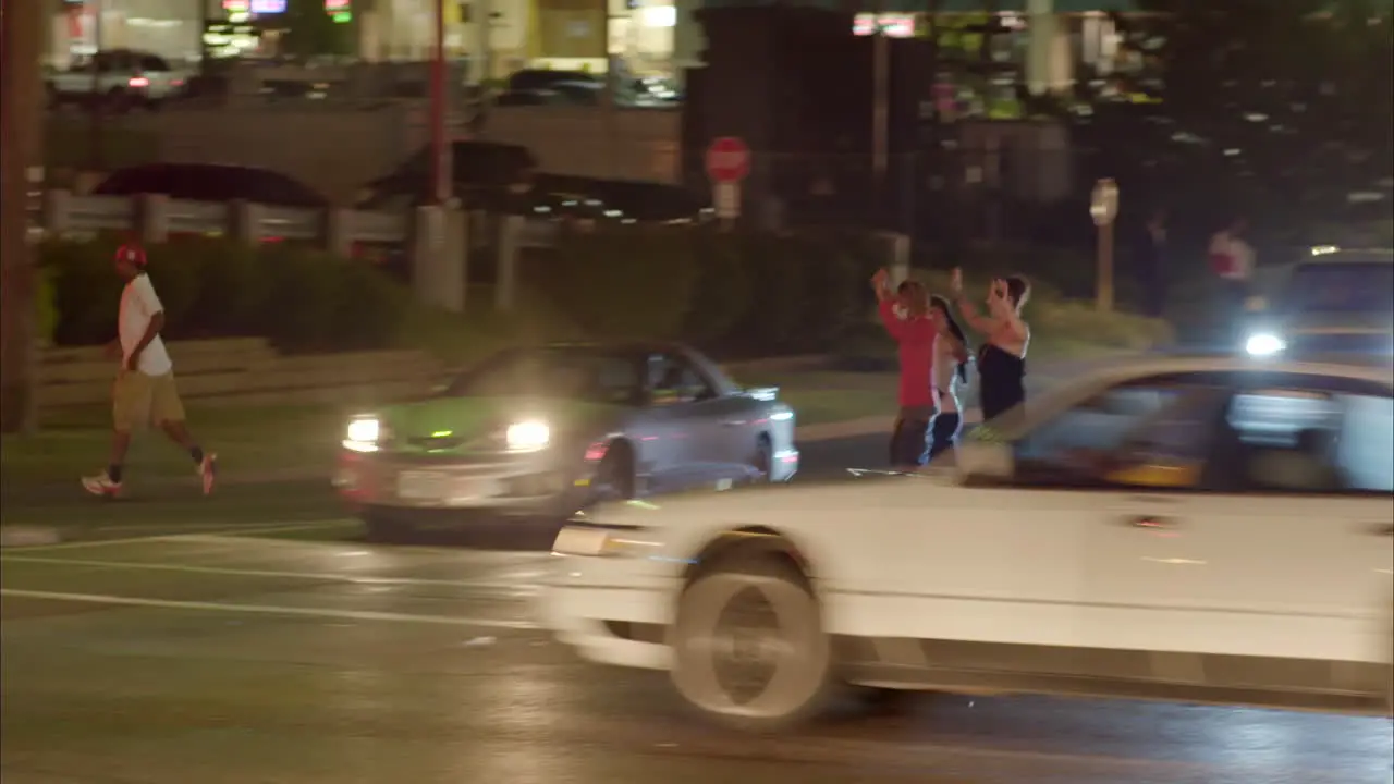 Protestors chant and march through Ferguson Missouri during rioting there