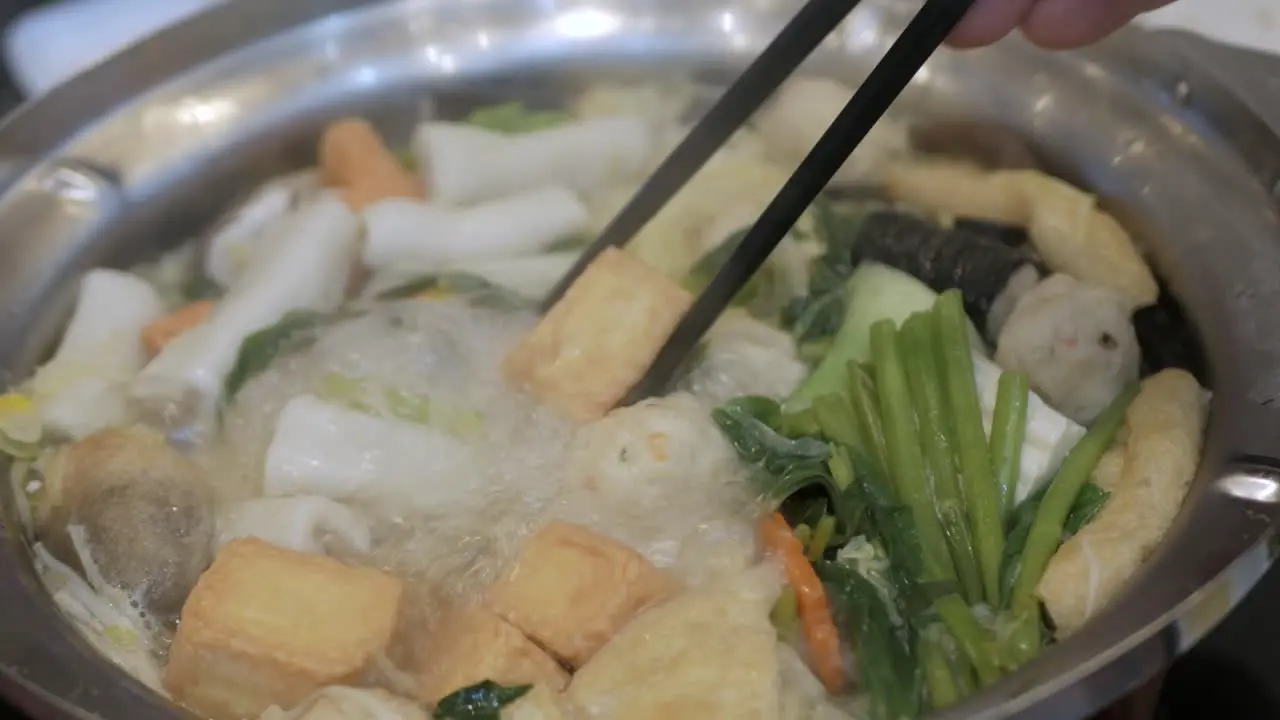 Thai hot pot style full of fish ball vegetable meat pork slide