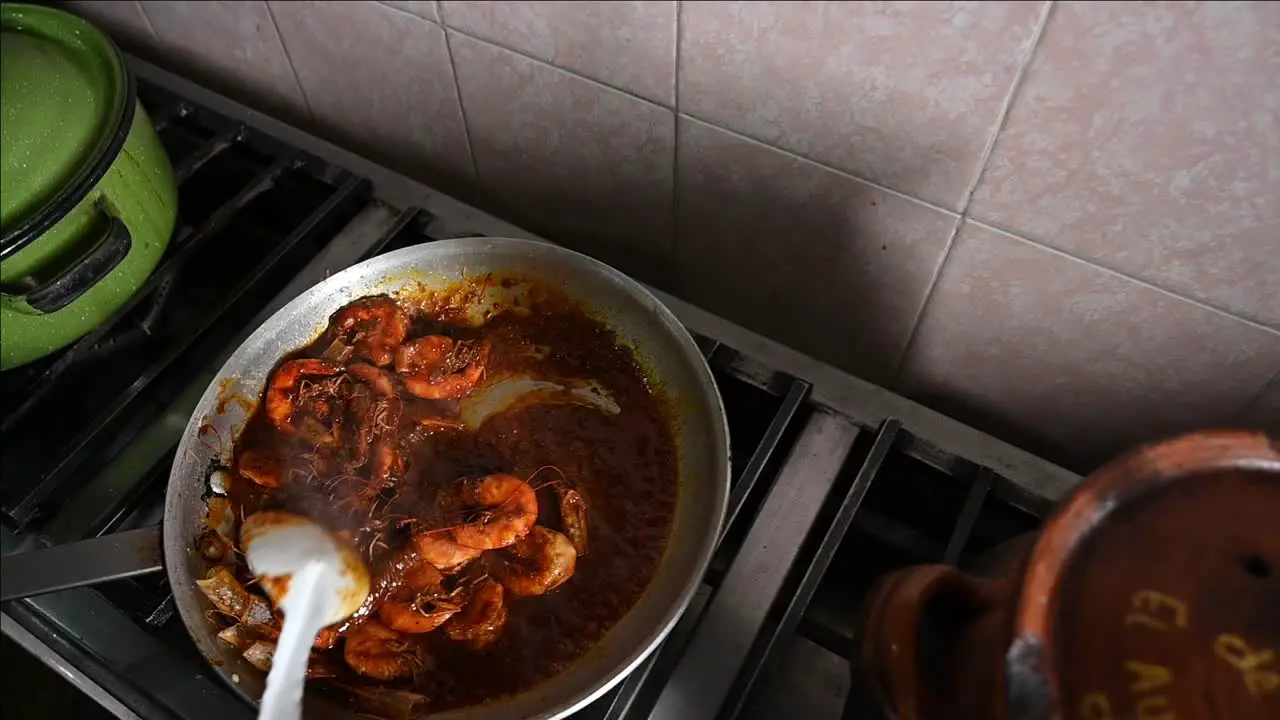 Traditional seafood dish from Veracruz Mexico called shrimp enchipotlados