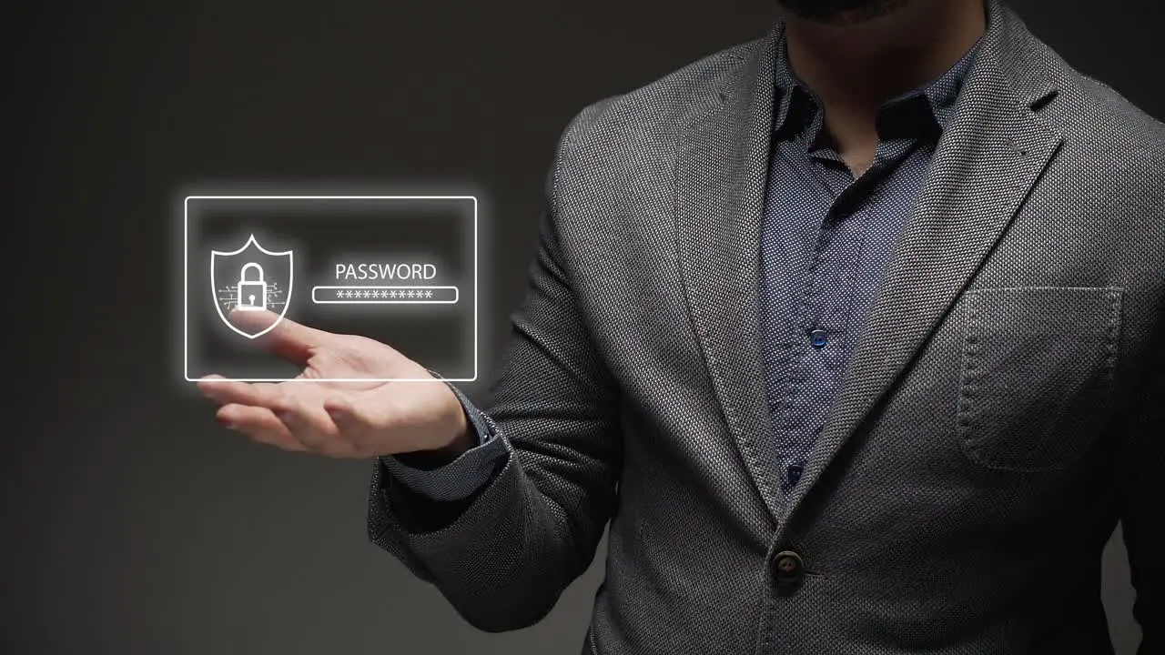 cyber security concept business person shows password sign