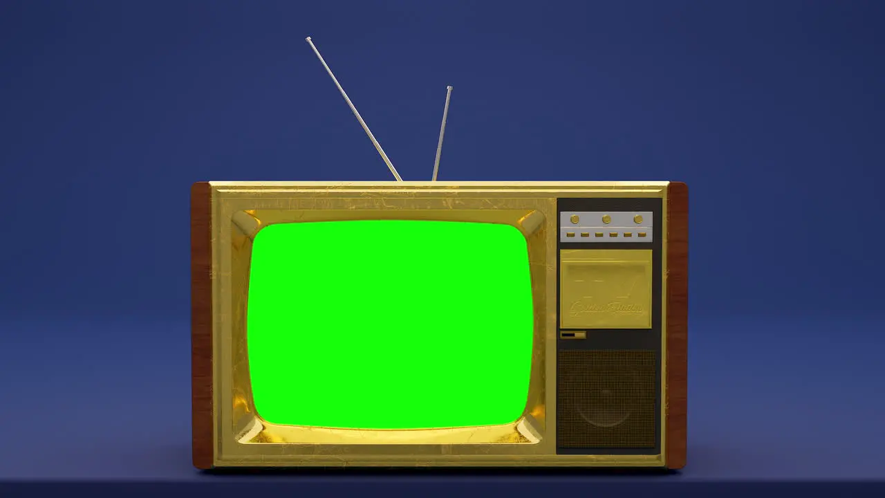 Old Gold TV Turn ON and OFF with glitch and bad signal Green Screen 4k