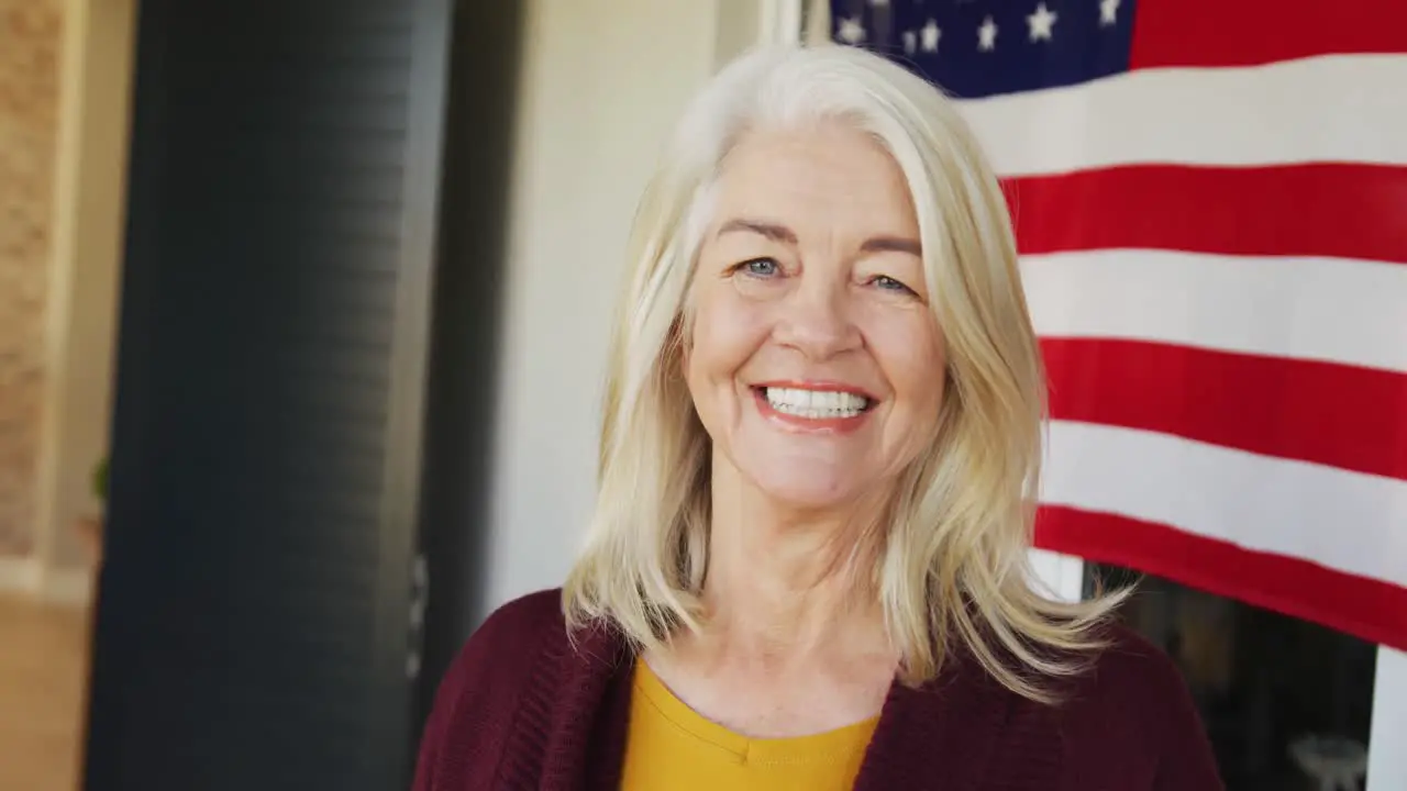 Video of senior happy smiling caucasian woman outside of house