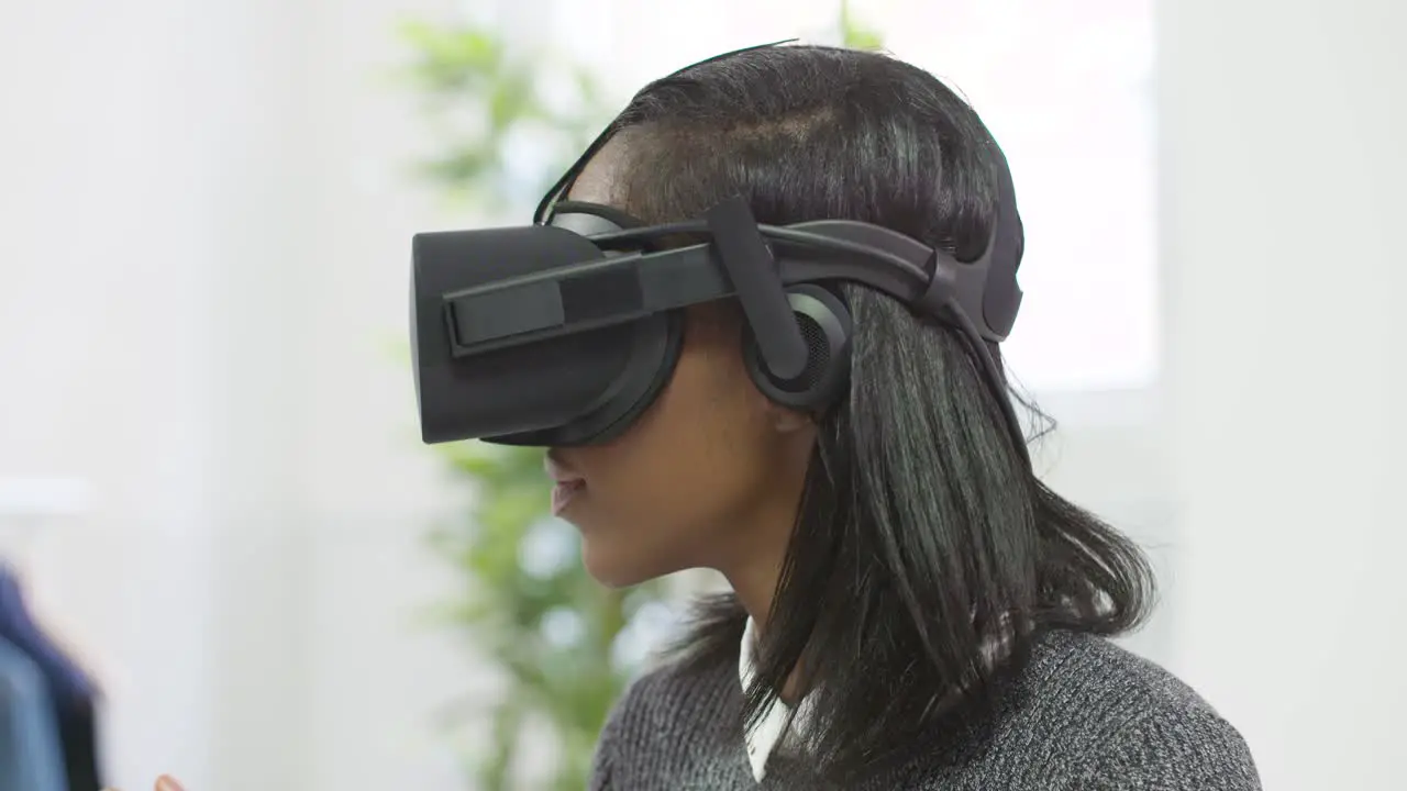 Close Up of Woman Using VR Headset