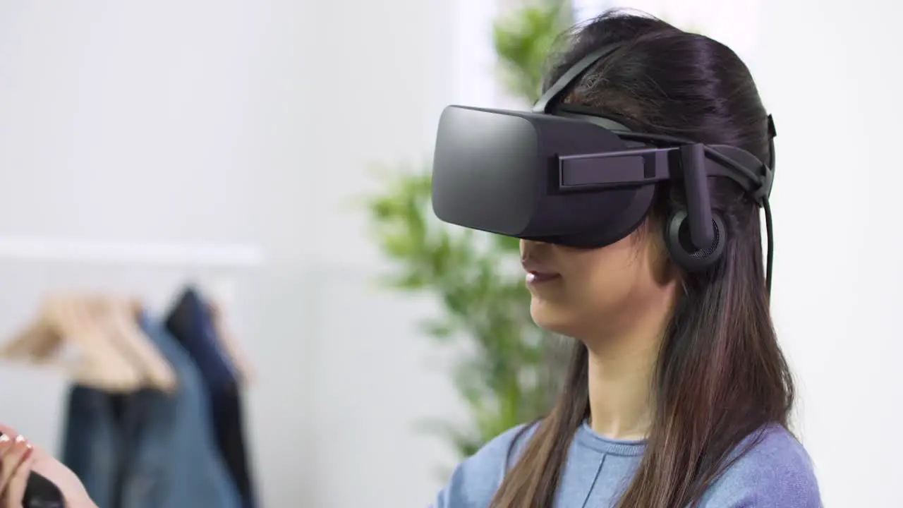 Close Up of Young Woman Using VR Headset