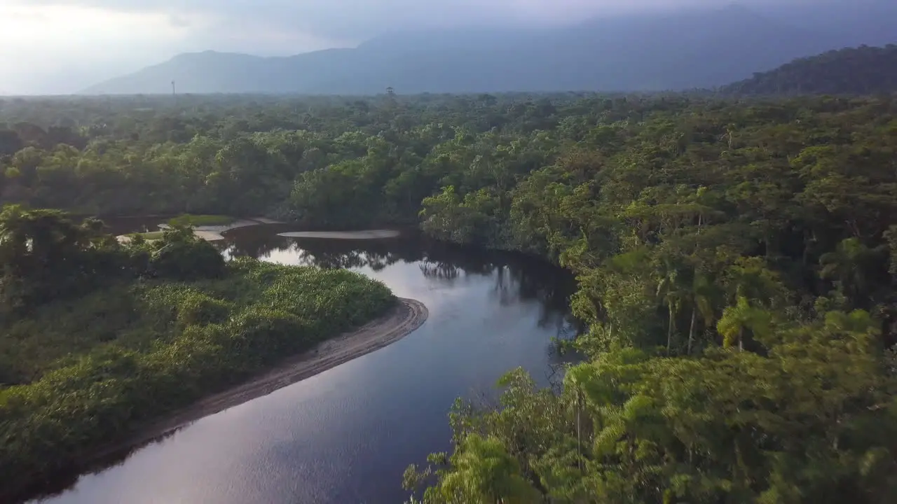 Aerial view of the river Una in the Atlantic Rainforest São Sebastião Brazil