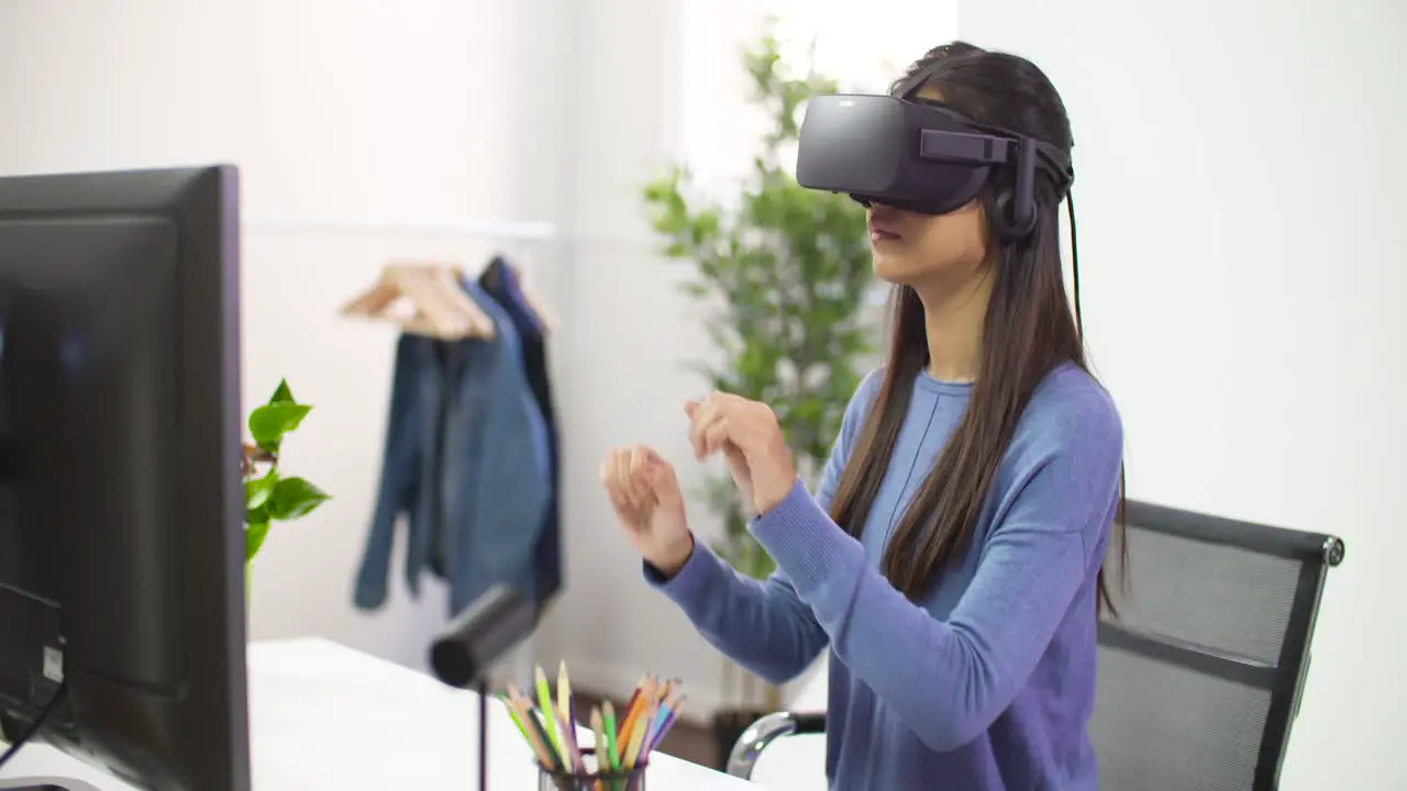 Young Lady Gesturing on Virtual Reality