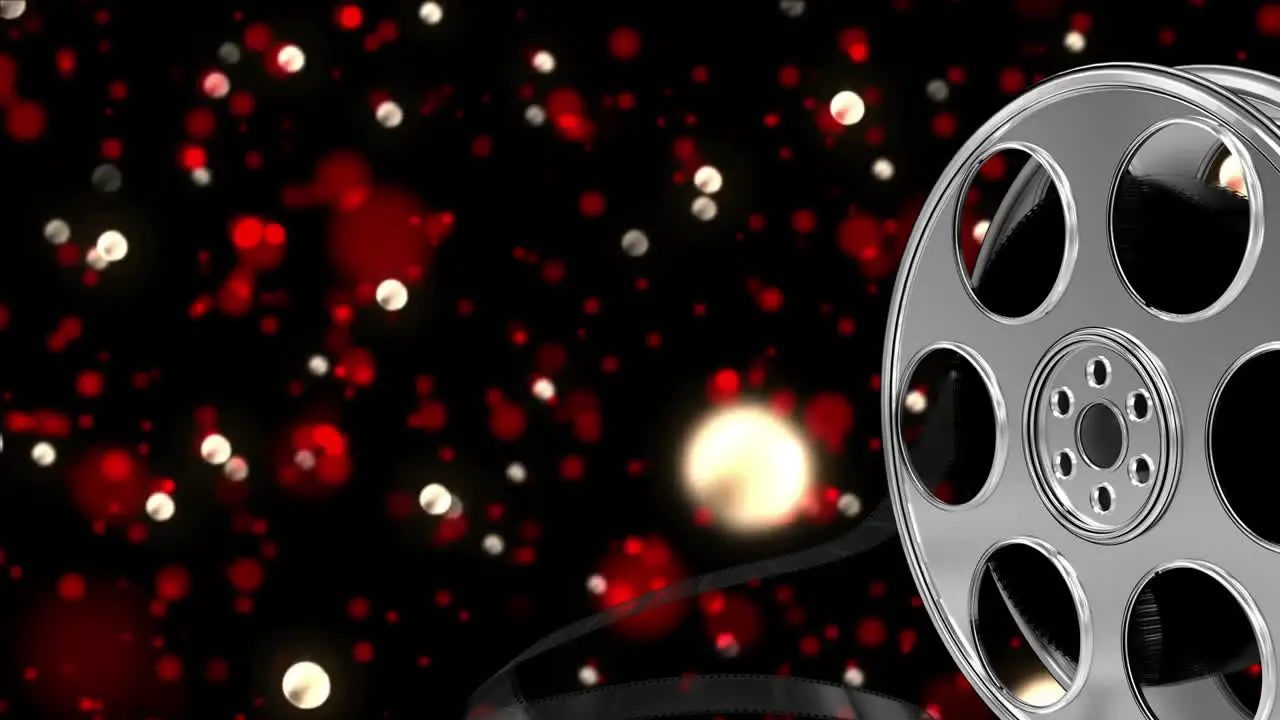 Animation of film stock over spots on black background