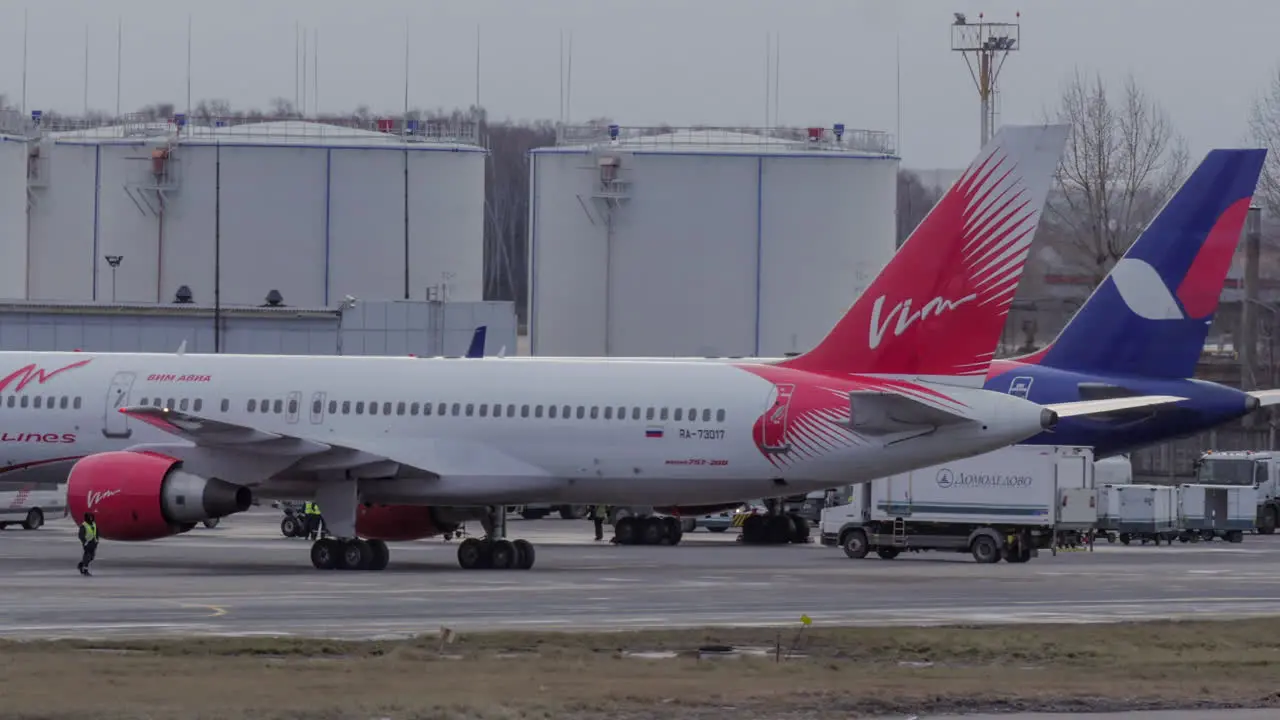 Timelapse of plane servicing in Domodedovo Airport Moscow