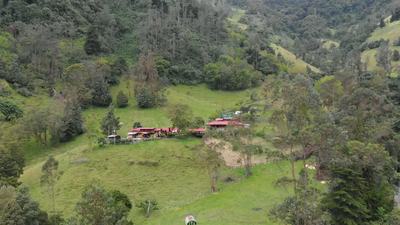 Aerial view of cable car in the mountains Tolima Colombia