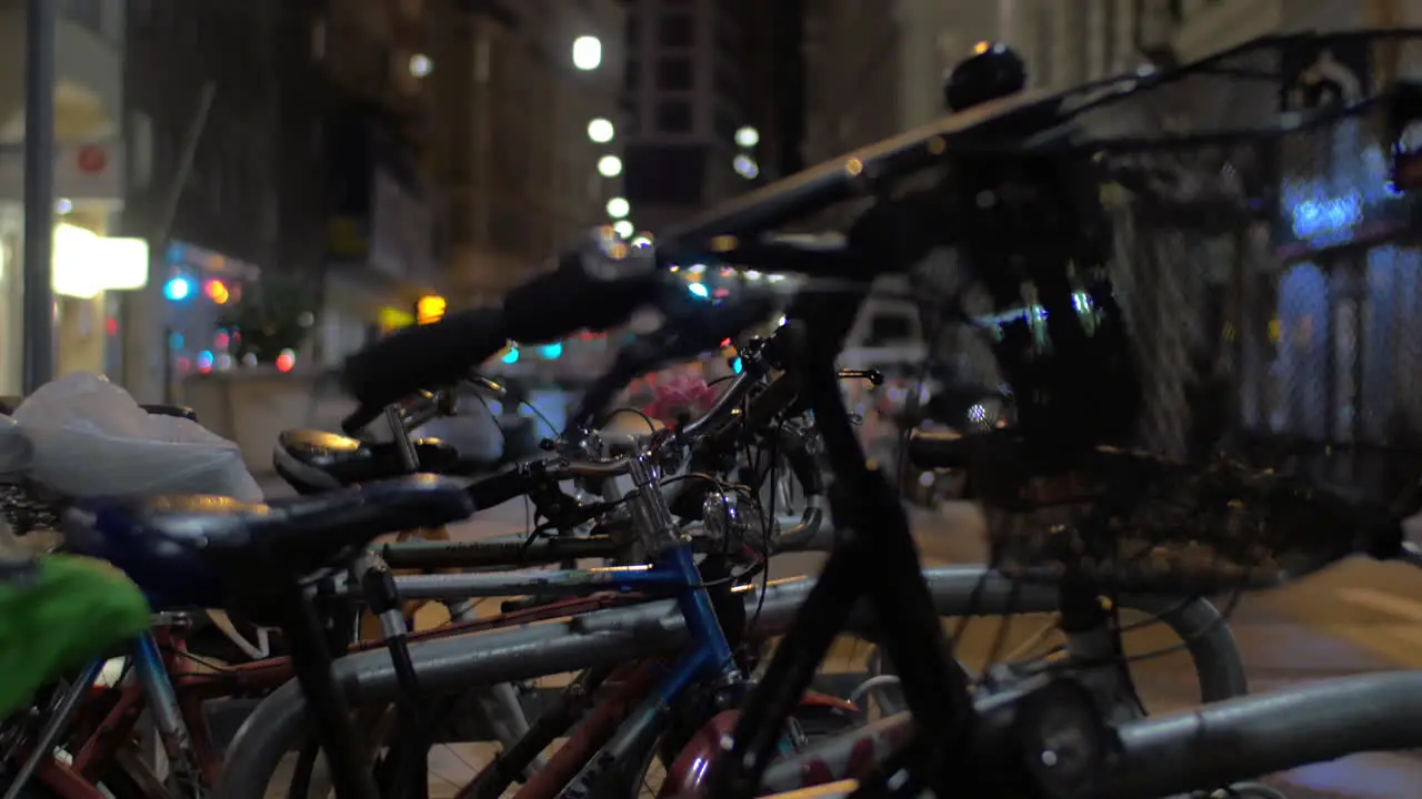 Bicycles in night street of Vienna Austria