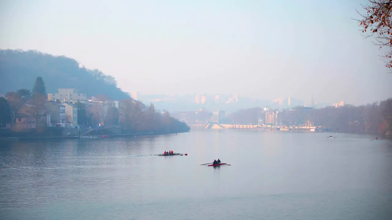 Rowing training in France Lyon on a Sunday Morning for a healthy day