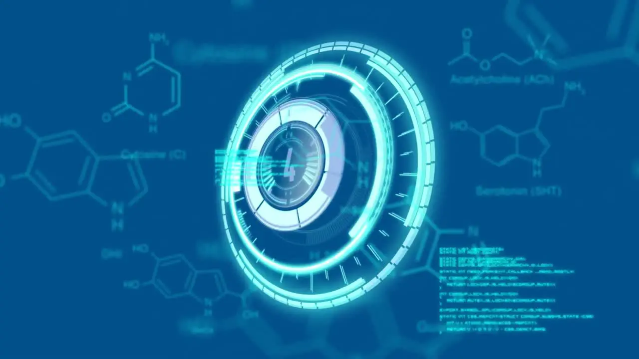 Animation of scope scanning and scientific data processing over blue background