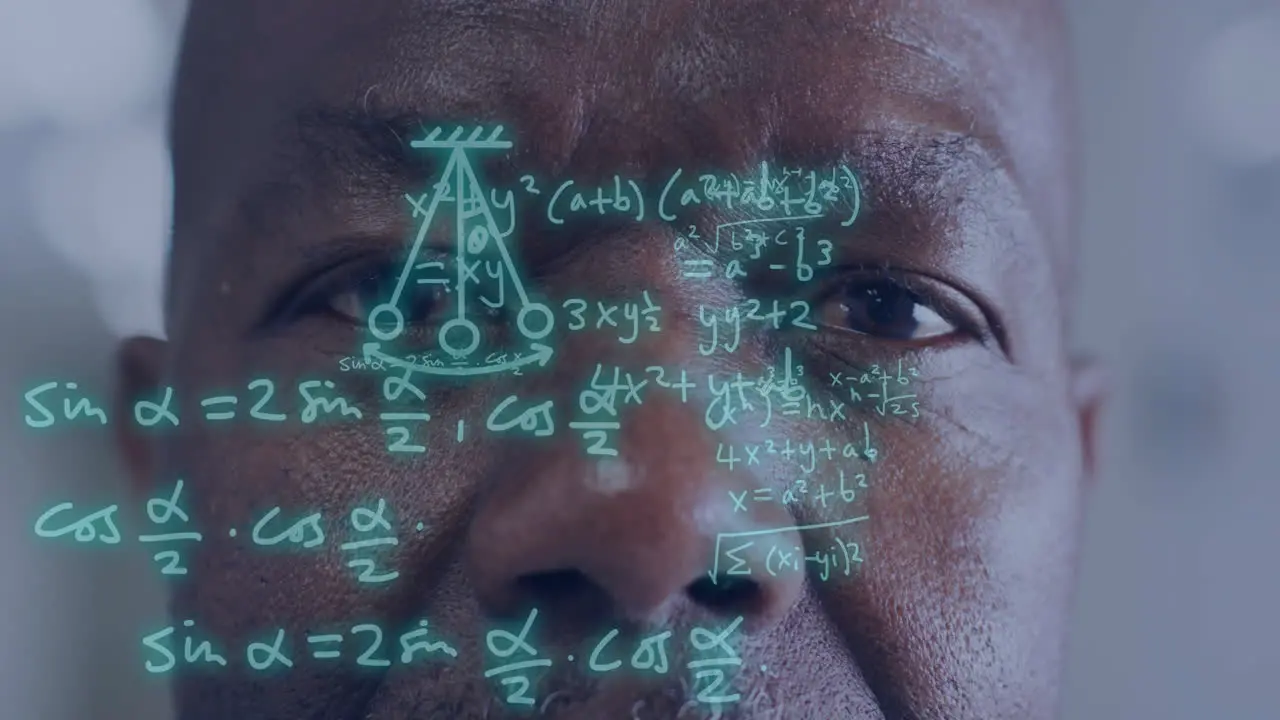 Animation of mathematical digital data processing over african american man