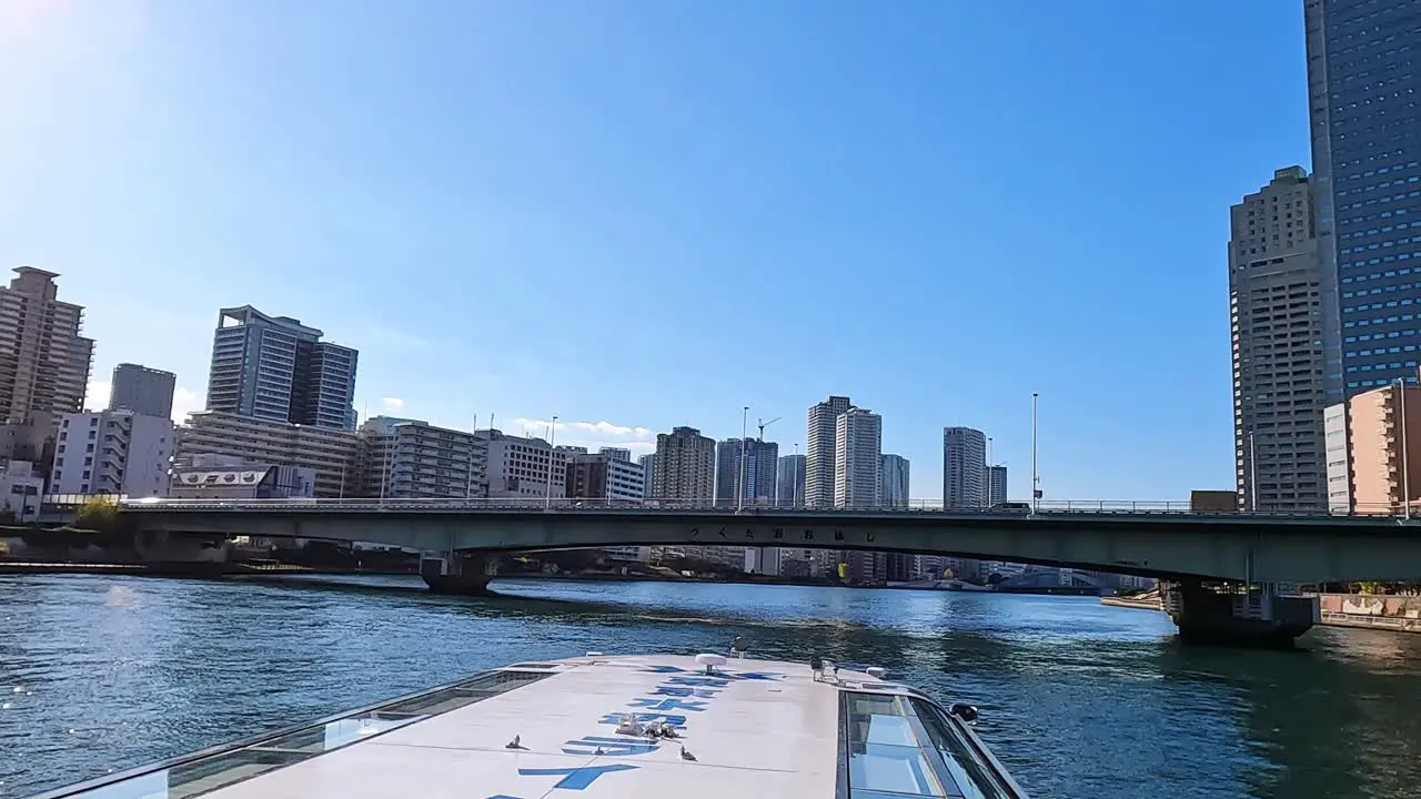 Beauitful waterside view on the highrise buldings of Chuo City Tokyo