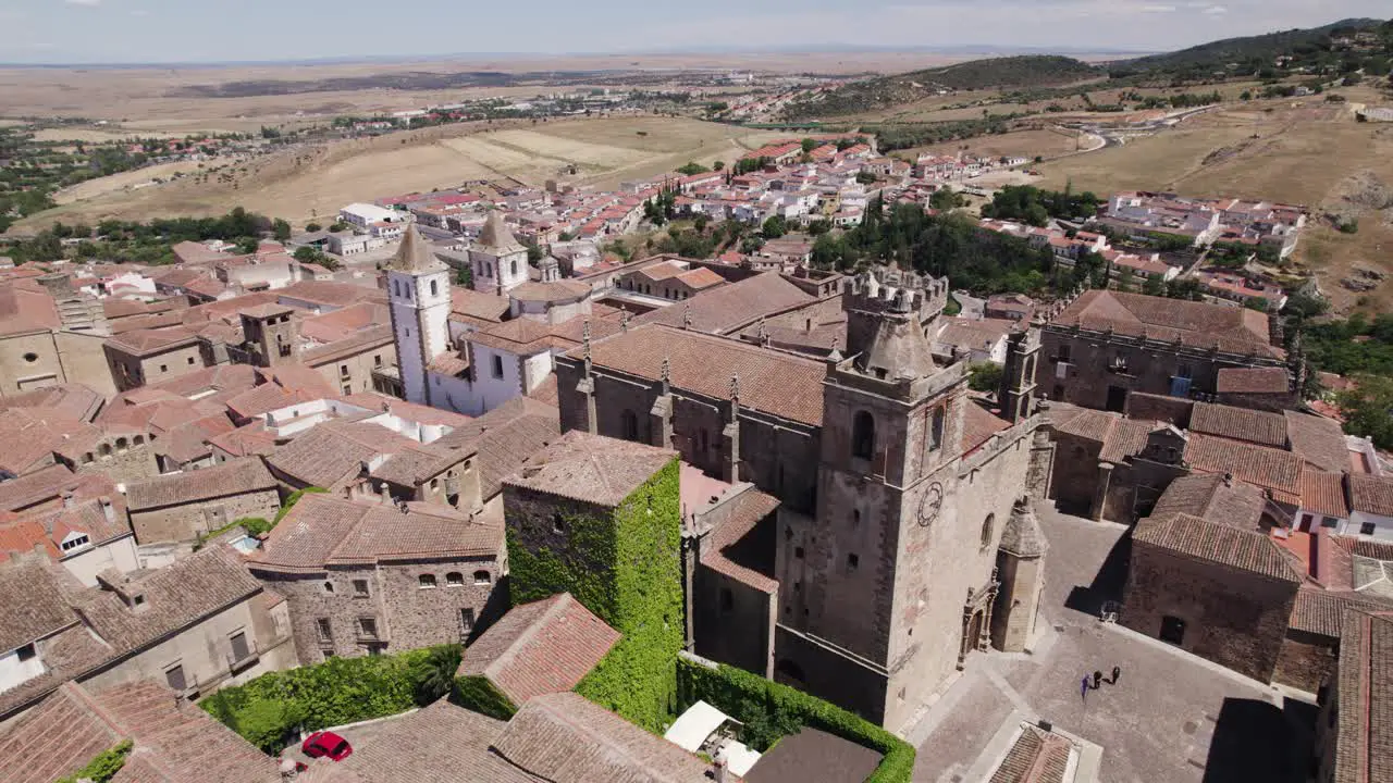 Tranquil view of ancient walled city of Caceres scenic aerial