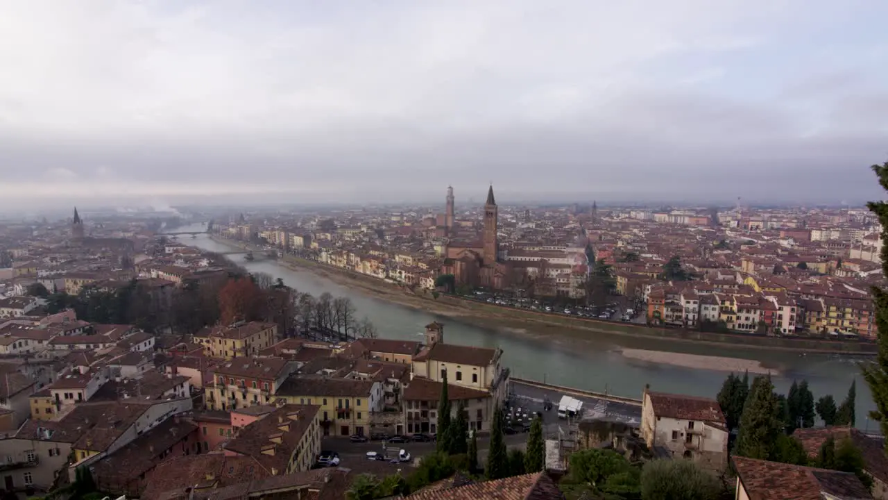 Verona Italy European City Landscape Architecture and Adige River Static Wide Panorama