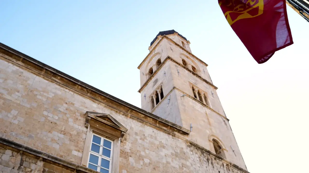 Dubrovnik atmospheric street of the old town and clock tower