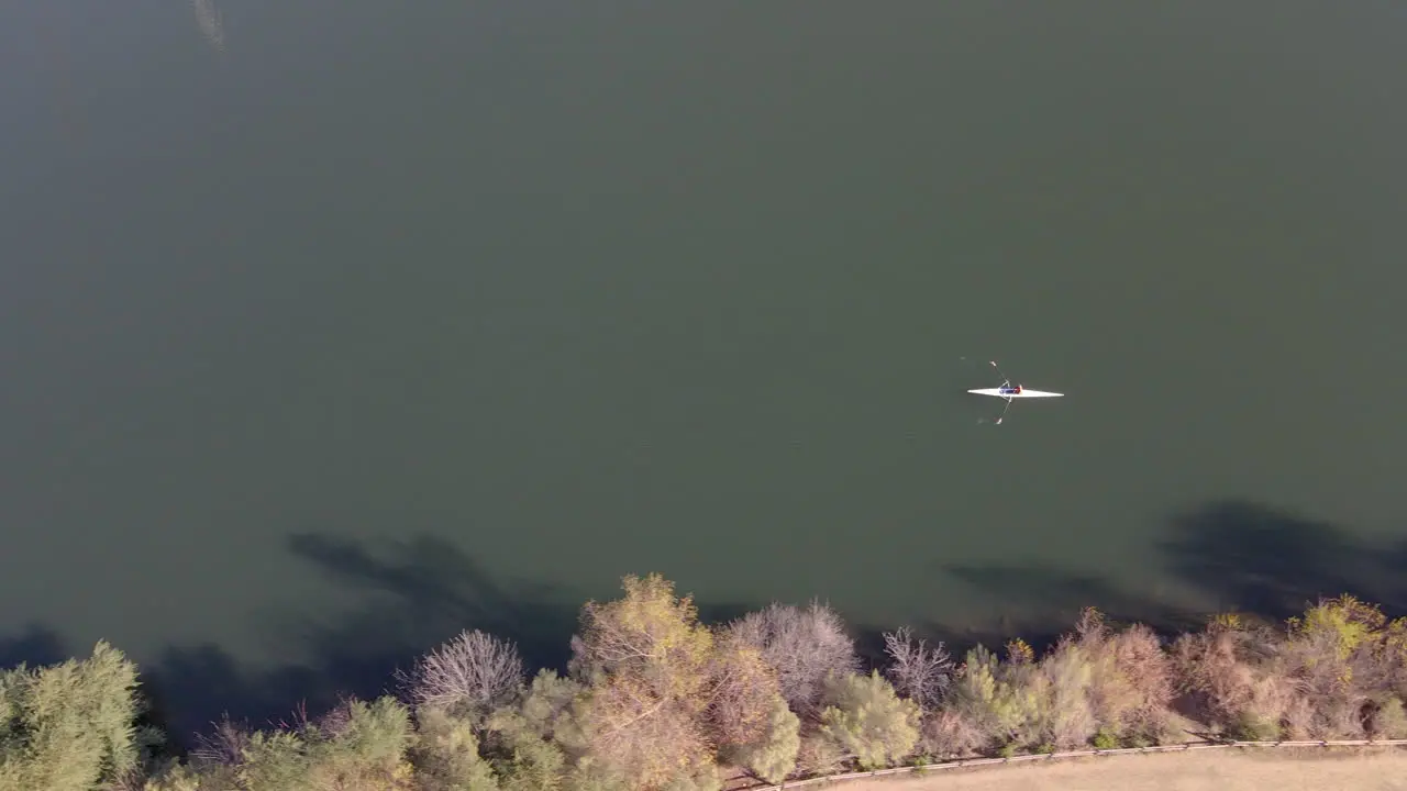 Flight above the canoe on sunny winter day in Texas