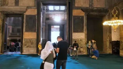 Tracking Shot of People Inside Hagia Sophia