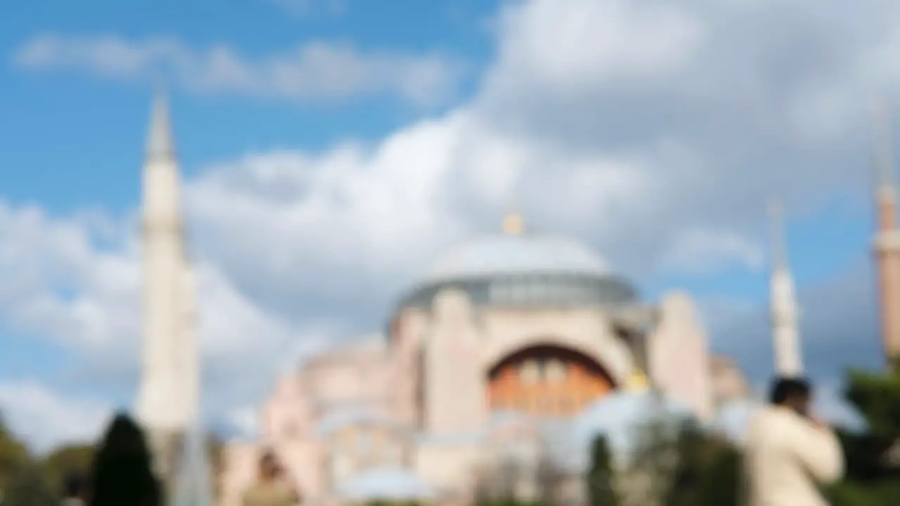 Defocused Wide Shot of People Walking Outside by the Hagia Sophia