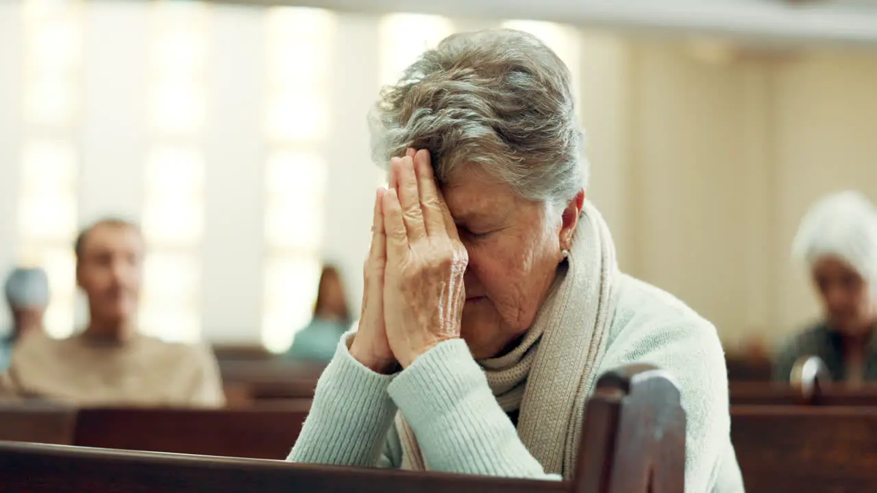 Worship praying or old woman in church for God