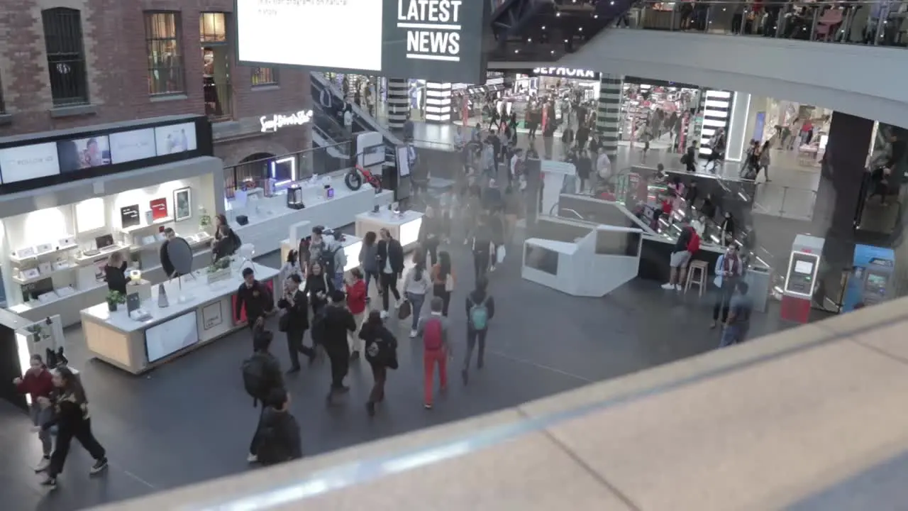 A timelapse of many people walking through Melbourne Central Station