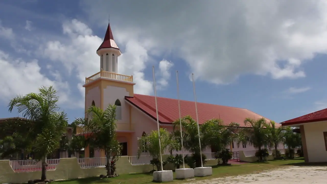 Bora Bora church with clouds above