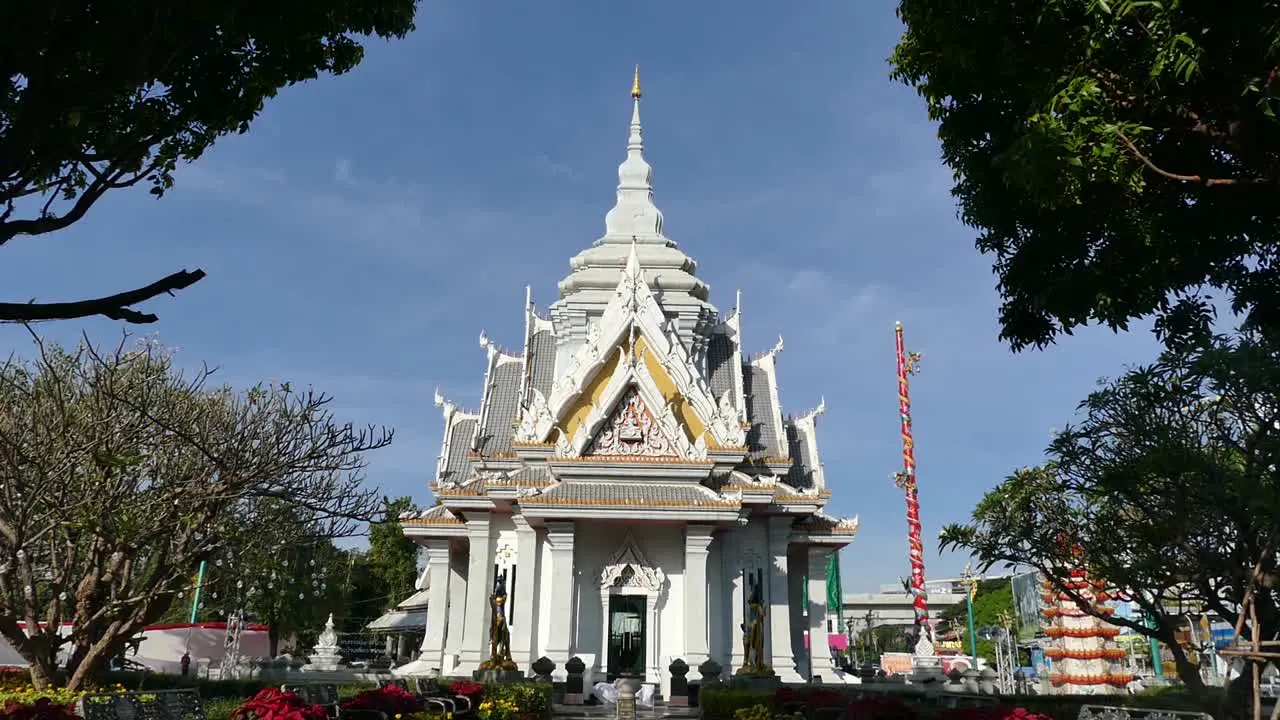 White and Gold Thai Temple Exterior Front Day