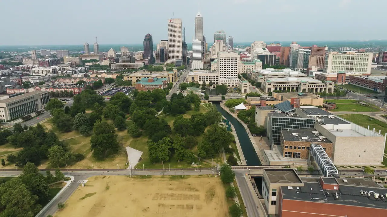 City Skyline Of Indianapolis Seen From NCAA Headquarters In Indiana USA