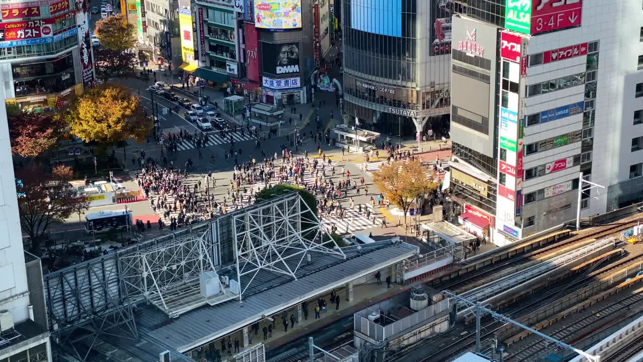 Wide Angle Aerial View of Shibuya Scramble during the morning