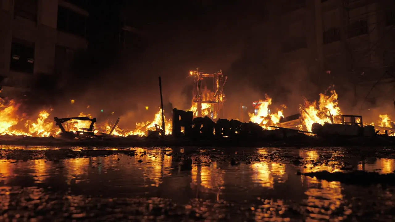 The bonfire burning in the darkness on the Falles night