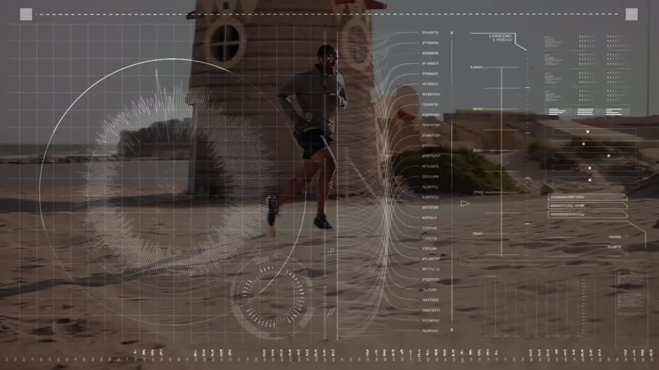 Animation of data processing over fit man running