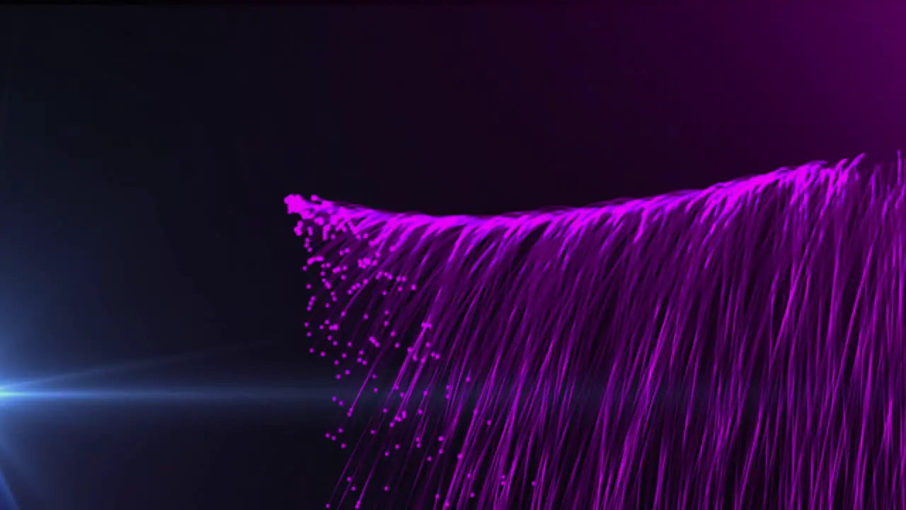 Animation of purple light trails falling and blue light spot against black background