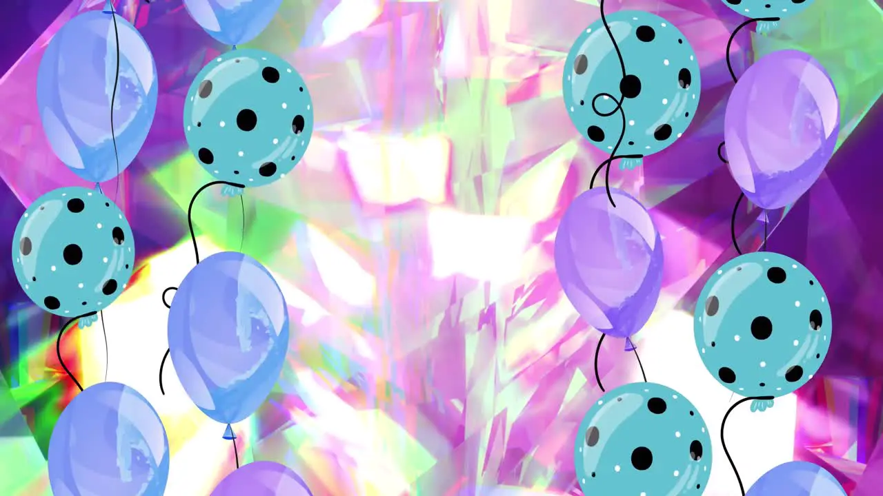 Animation of colorful baloons over glowing crystals