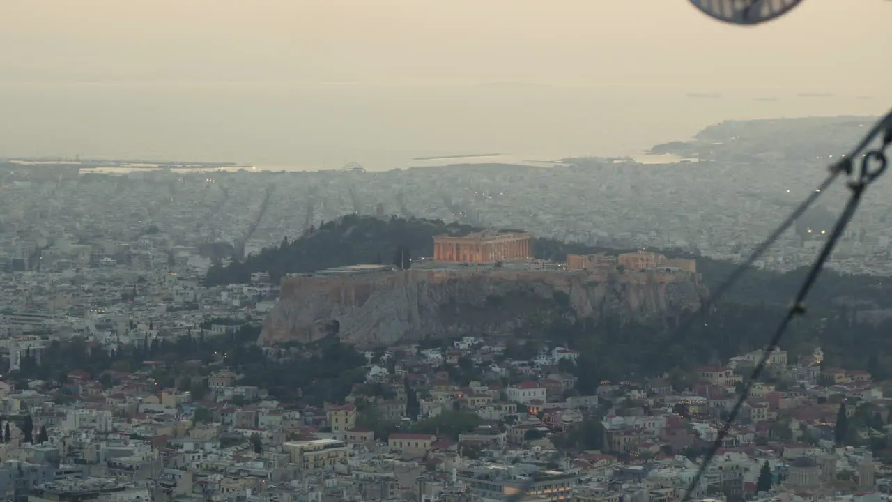 Aerial view of the Acropolis at dusk