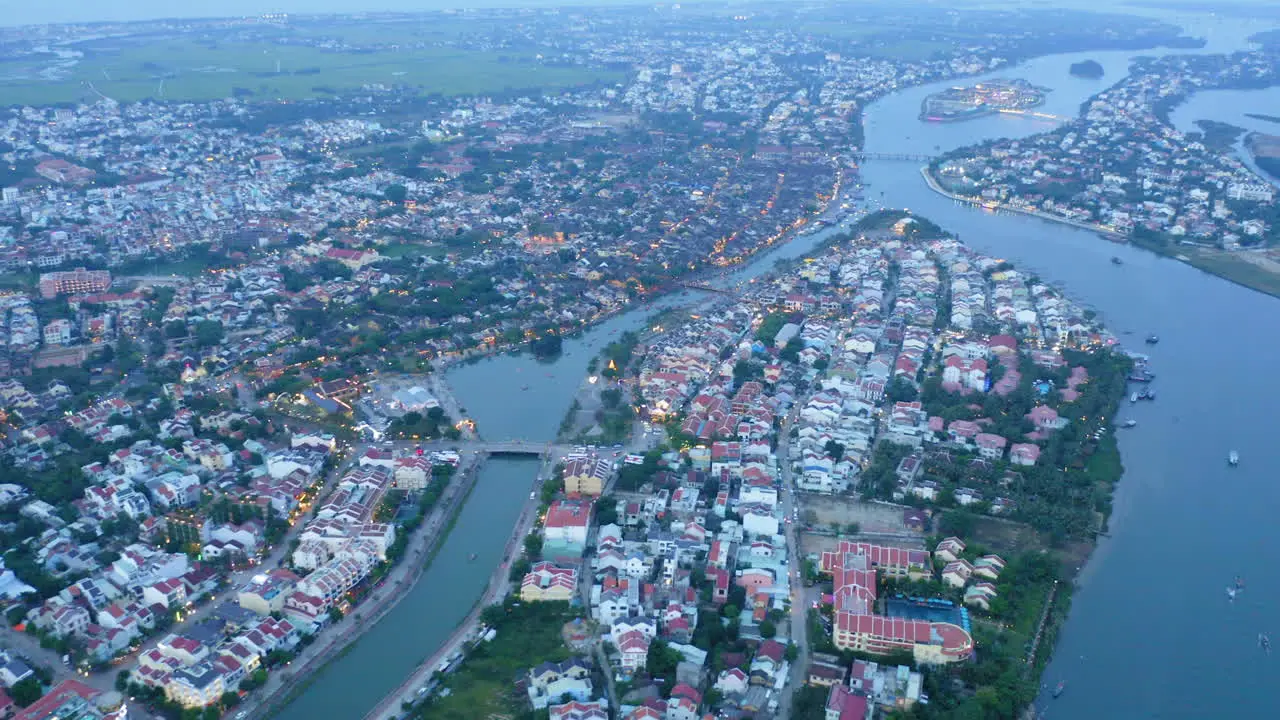 Aerial view of the Hoi An the houses and the river that cross the city Vietnam