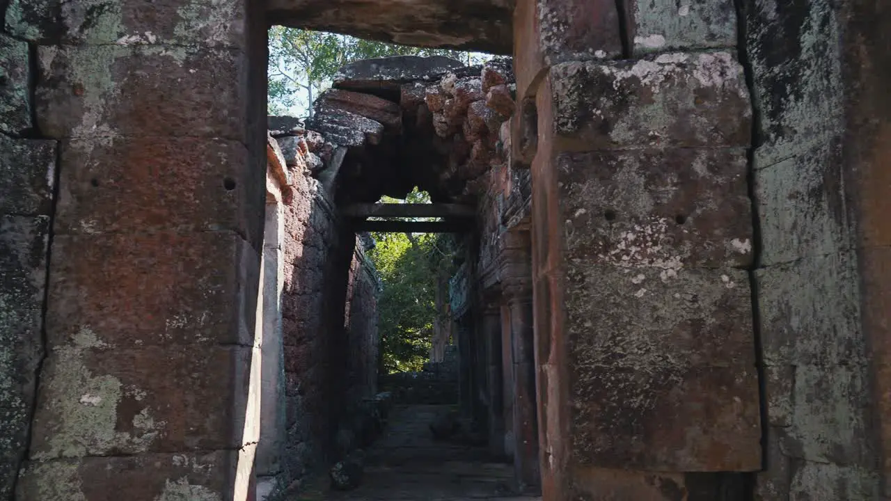 Pan Across Ancient Temple Passages at Angkor Wat