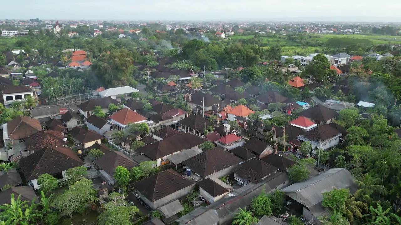 Balinese roads lined with houses and festive decoration aerial