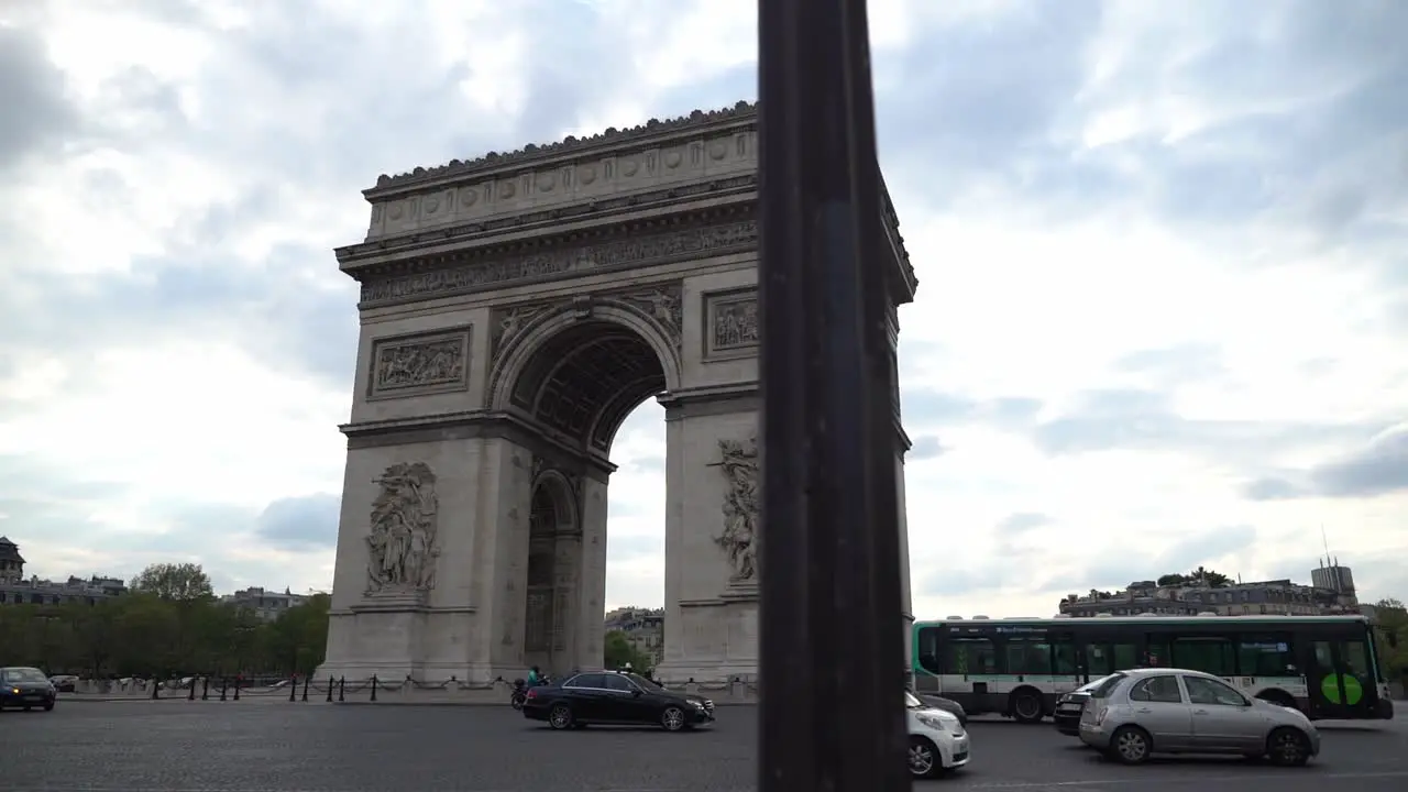 Arc de Triomphe Paris at daylight traffic Gimbal shot