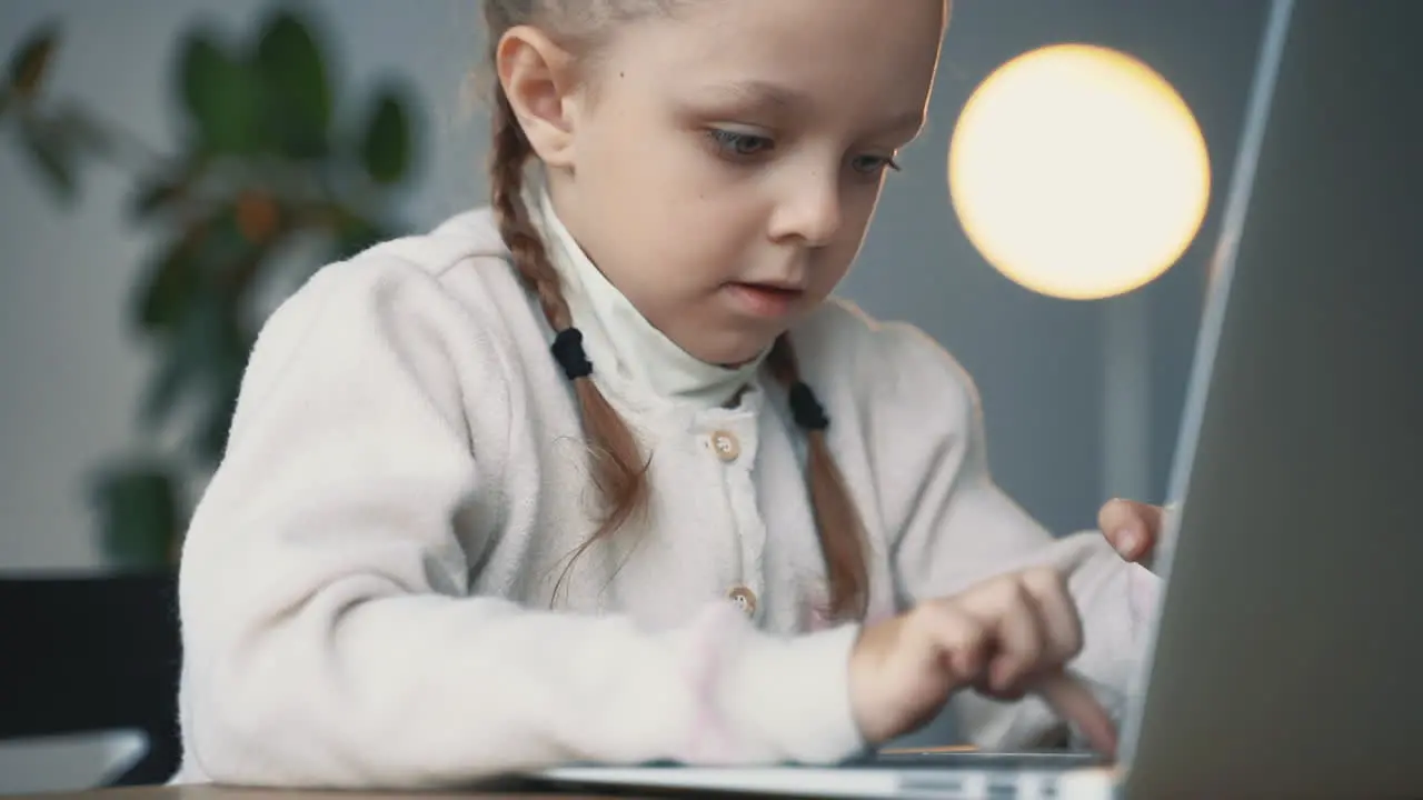 Little Girl Researching With A Computer