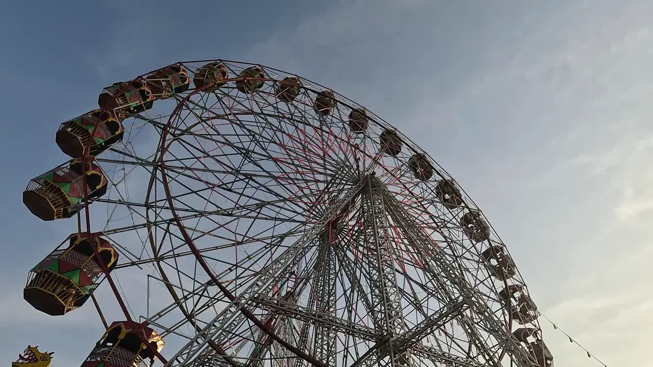 A scene from below shows people enjoying the Merry Go Round ride at an amusement park