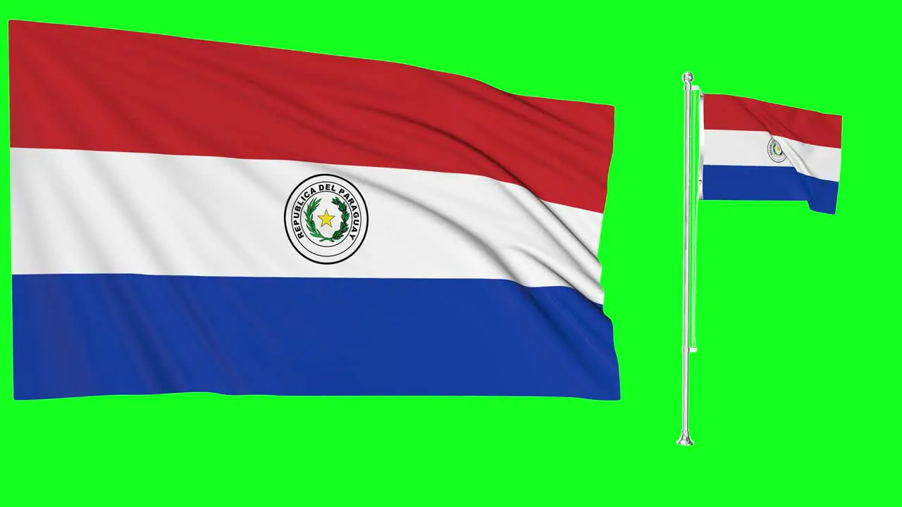 Green Screen Waving Paraguay Flag or flagpole