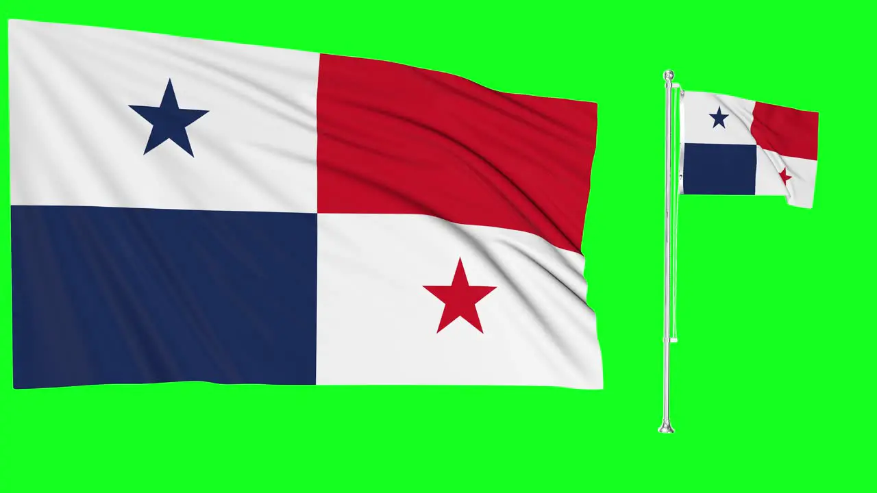 Green Screen Waving Panama Flag or flagpole