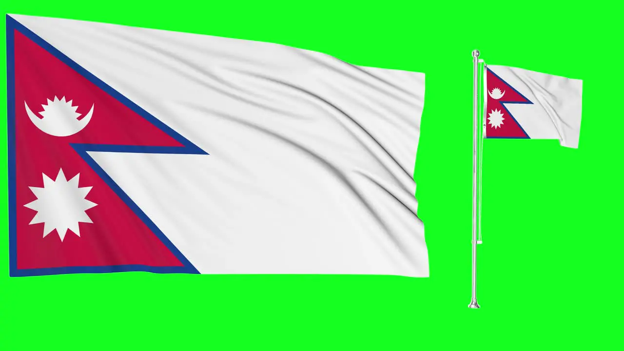 Green Screen Waving Nepal Flag or flagpole