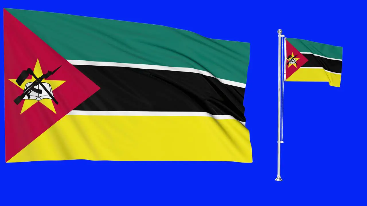 Green Screen Waving Mozambique Flag or flagpole