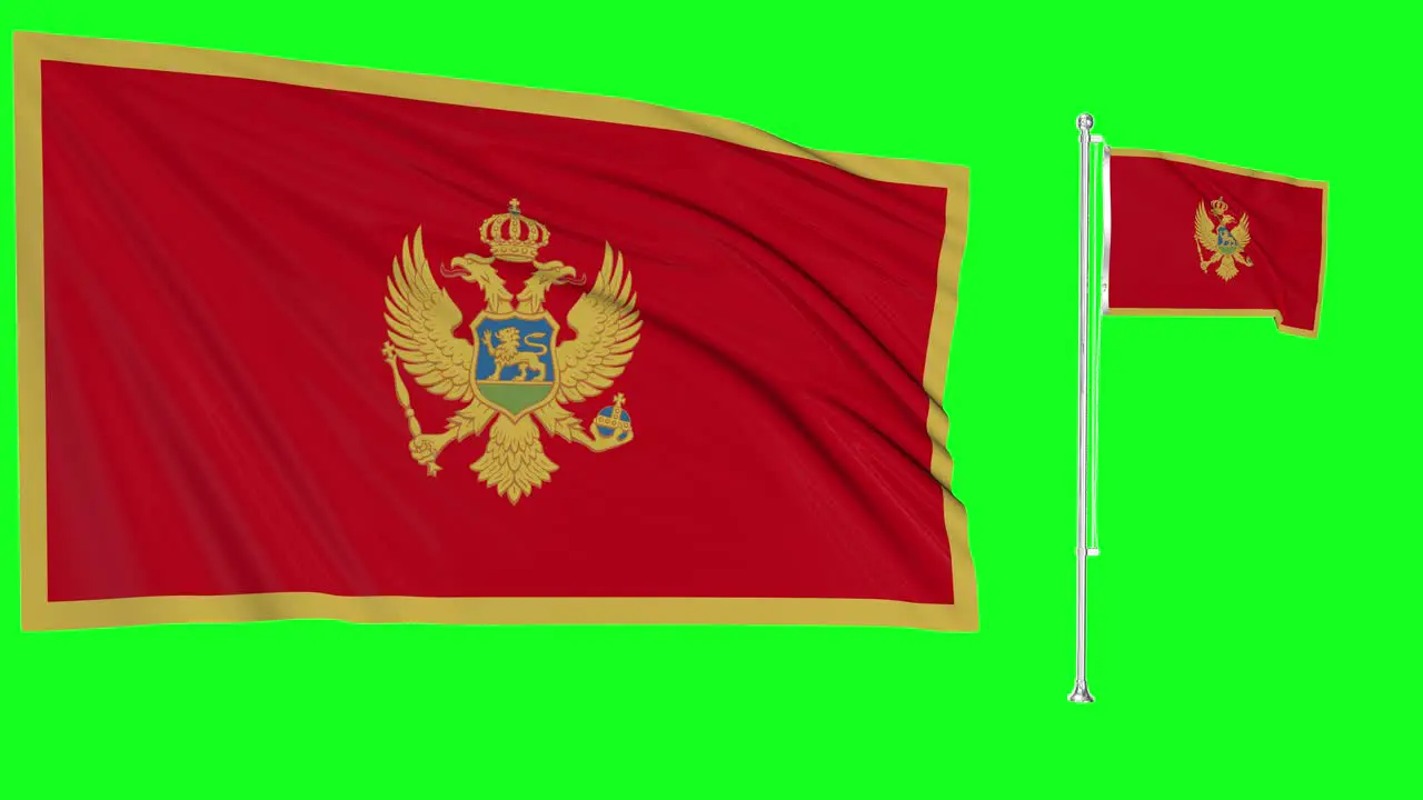 Green Screen Waving Montenegro Flag or flagpole