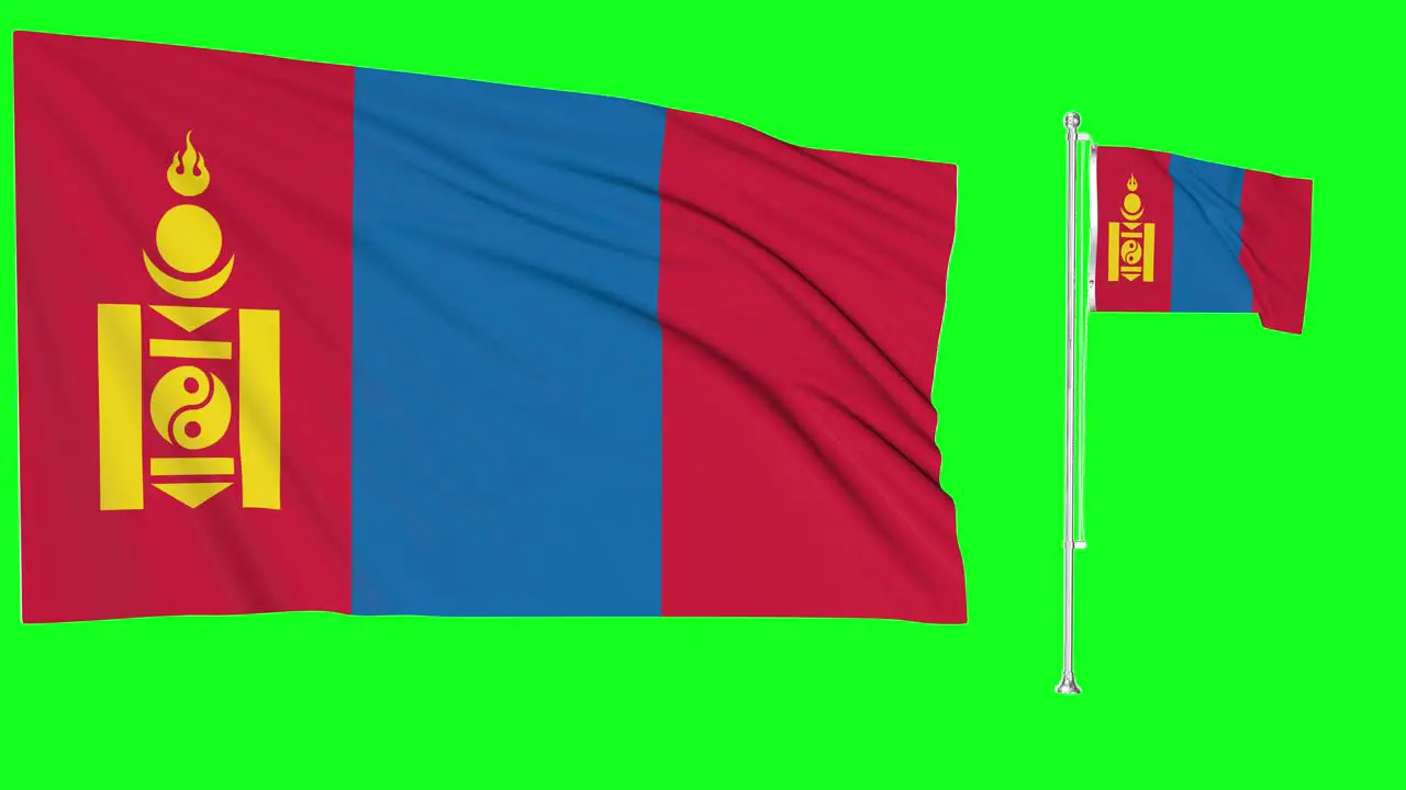 Green Screen Waving Mongolia Flag or flagpole