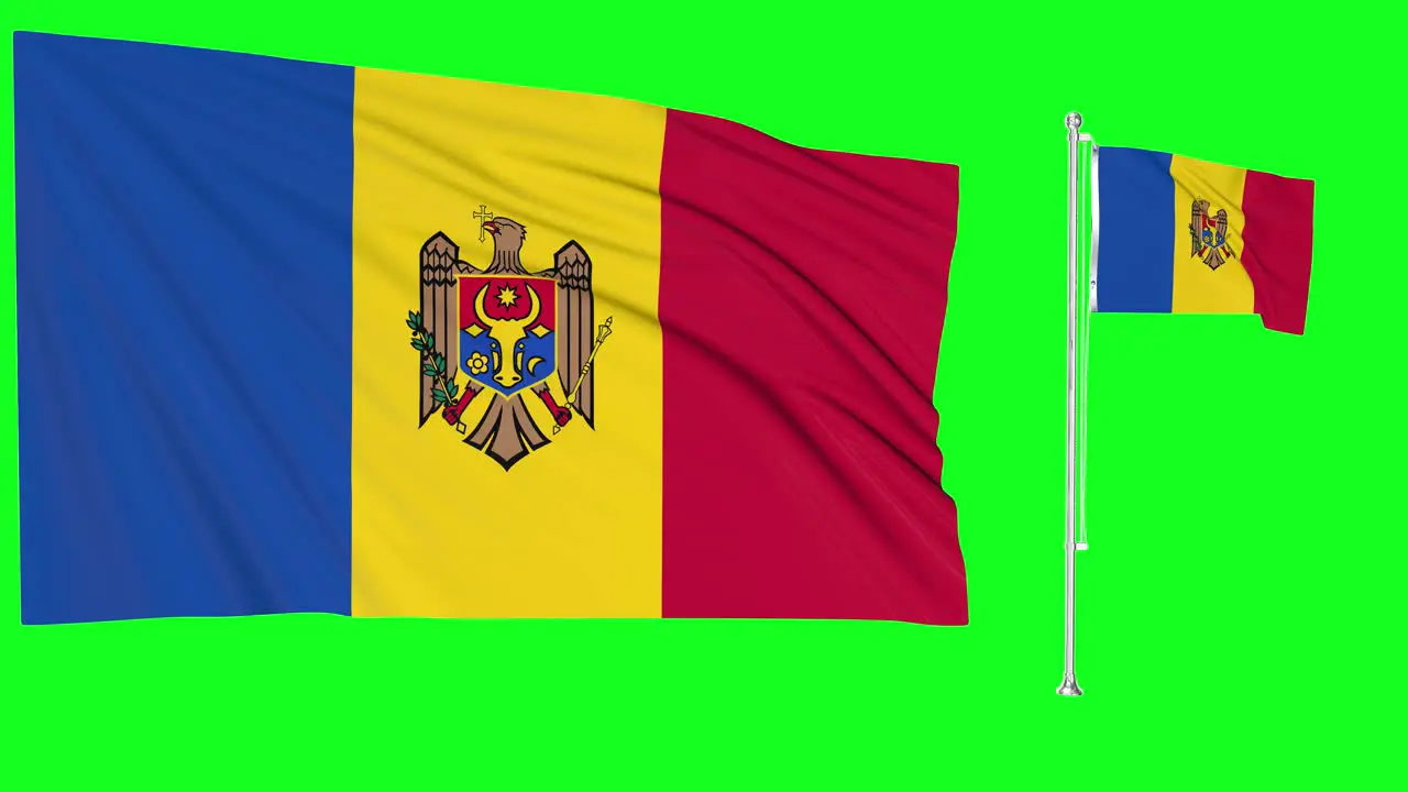 Green Screen Waving Moldova Flag or flagpole